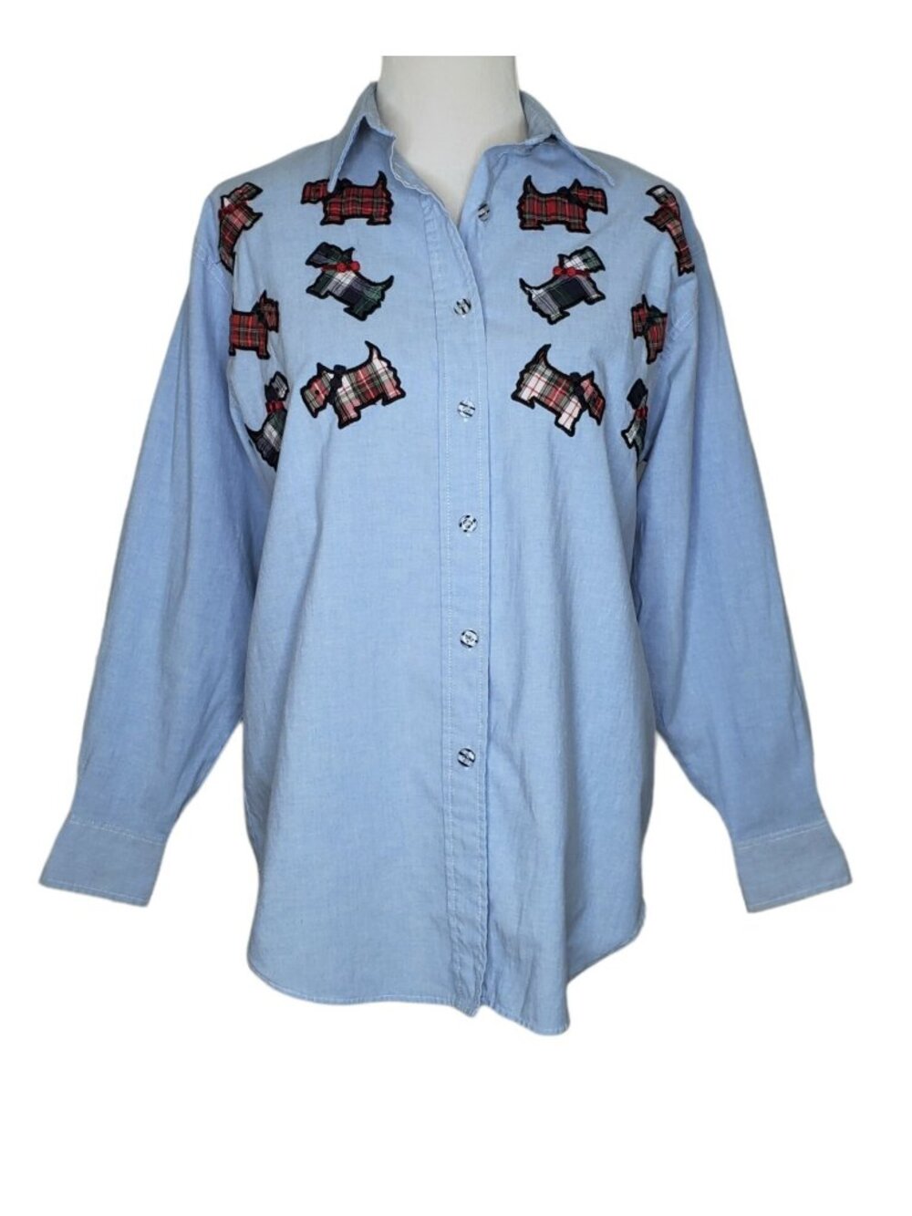 Denim Republic Scottie Dogs Applique Shirt Medium Grandma Core Cabin Core Retro